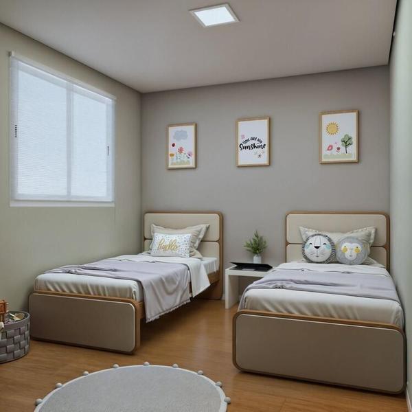 Imagem de Quarto Infantil com 2 Camas Solteiro Loop Tecido Corano Amêndoa Clean/Off White