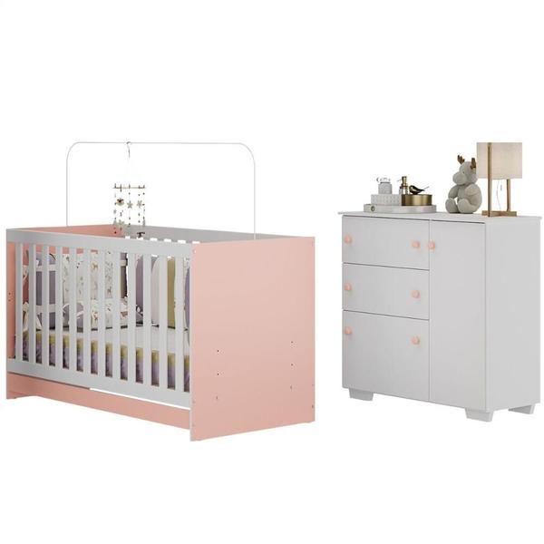 Imagem de Quarto Infantil com Berço 3 em 1 e Cômoda Algodão Doce Multimóveis MP4249