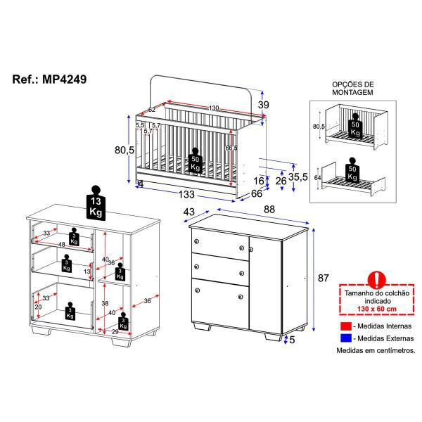 Imagem de Quarto Infantil com Berço 3 em 1 e Cômoda Algodão Doce Multimóveis MP4249