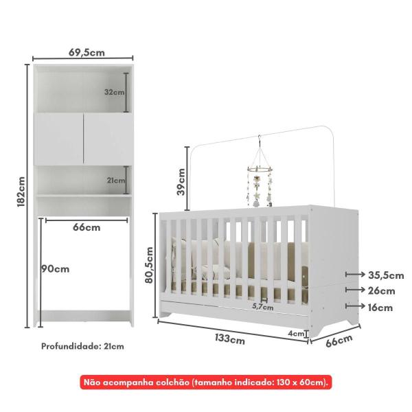 Imagem de Quarto Infantil com Berço 3x1 Nina Multimóveis Branco