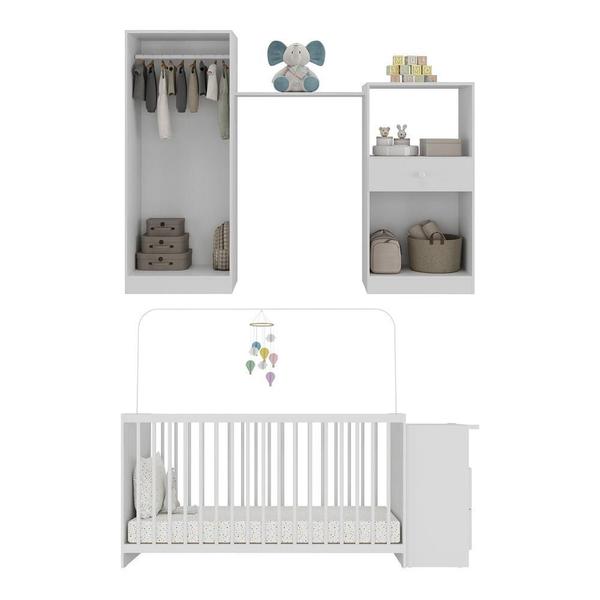 Imagem de Quarto Infantil com Berço-Cômoda e Colchão Incluso Olívia Multimóveis Branco