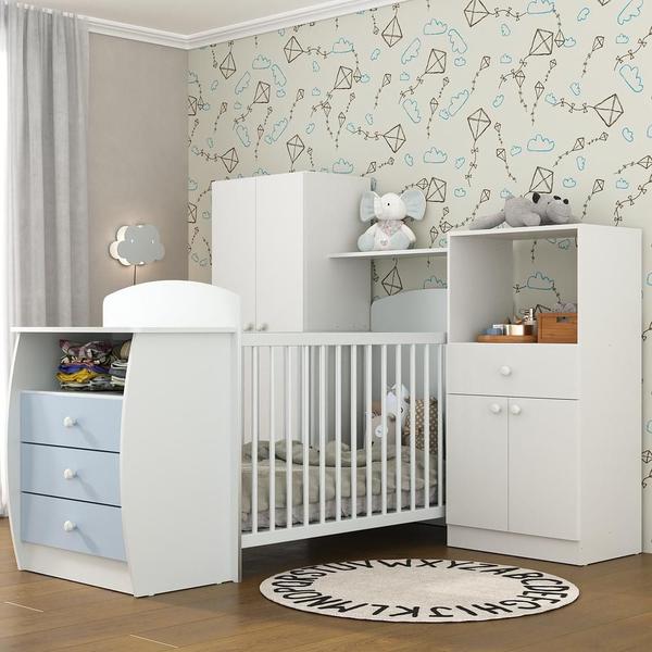 Imagem de Quarto Infantil com Berço-Cômoda Laura Multimóveis Branco/Azul