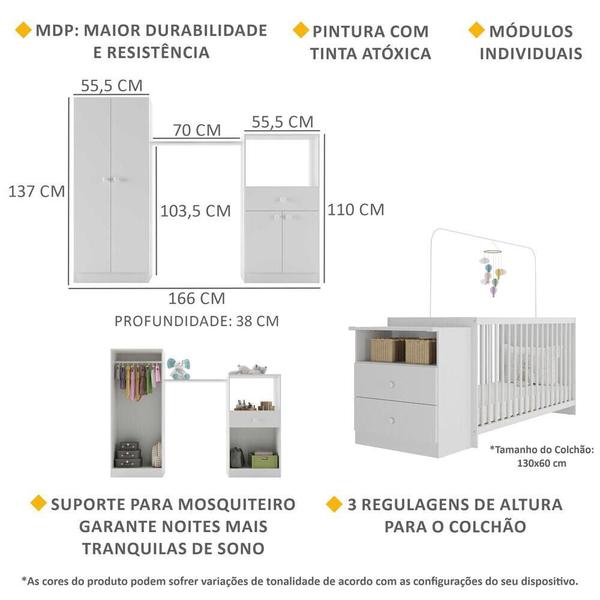 Imagem de Quarto Infantil com Berço Cômoda Olívia Multimóveis Branco