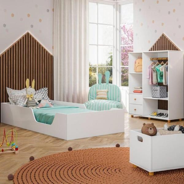 Imagem de Quarto infantil com Cama e Guarda Roupa Montessoriano Luísa Olivar Branco