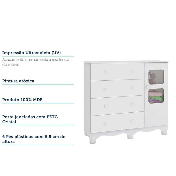 Imagem de Quarto Infantil com Cama Montessoriana, Cômoda 4 gavetas, Prateleira com suporte e Nichos Branco 