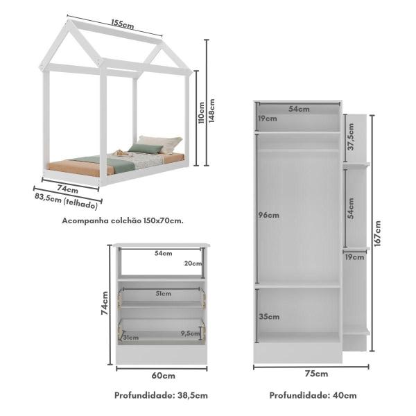 Imagem de Quarto Infantil com Cama Montessoriana e Colchão Incluso Encanto Multimóveis MX4284