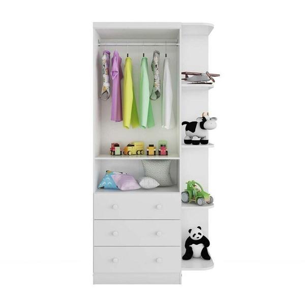 Imagem de Quarto Infantil com Cômoda 4 Gavetas Guarda-Roupa 2 Portas e Prateleira Fofura Espresso Móveis Branco Brilho