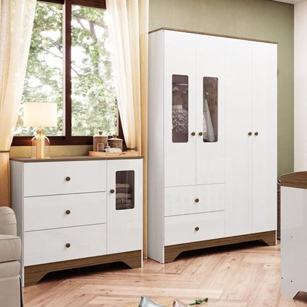 Quarto Infantil com Cômoda e Guarda Roupa com Janelas Retangulo 100% MDF Cocada - Espresso Móveis Imagem de Quarto Infantil com Cômoda e Guarda Roupa com Janelas Retangulo 100% MDF Cocada
