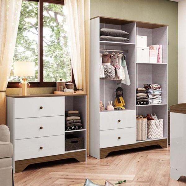 Quarto Infantil com Cômoda e Guarda Roupa com Janelas Retangulo 100% MDF Cocada - Espresso Móveis Imagem de Quarto Infantil com Cômoda e Guarda Roupa com Janelas Retangulo 100% MDF Cocada