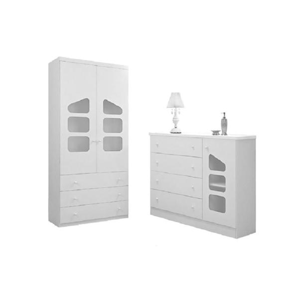 Quarto Infantil com Guarda Roupa 02 Portas e Cômoda Sapateira Eloisa Branco - Phoenix Baby - Fnx Móveis Imagem de Quarto Infantil com Guarda Roupa 02 Portas e Cômoda Sapateira Eloisa Branco - Phoenix Baby