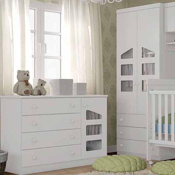 Imagem de Quarto Infantil com Guarda Roupa 2 Portas e Cômoda 4 gavetas e 1 porta Eloísa - Phoenix Baby