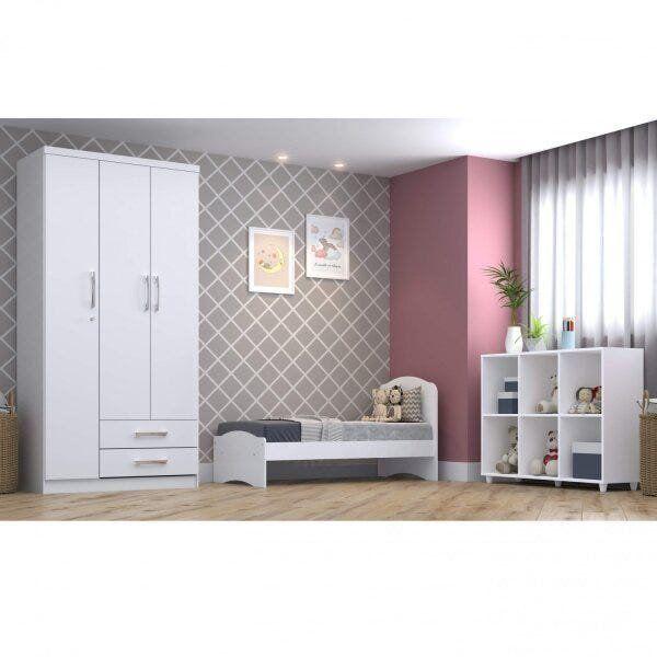 Imagem de Quarto Infantil com Guarda-Roupa 3 Portas Berço Mini Cama e Organizador Mariana Espresso Móveis