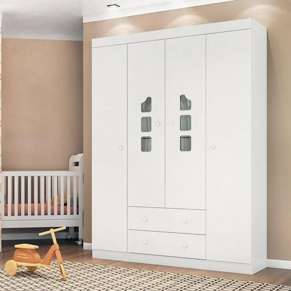 Imagem de Quarto infantil com Guarda Roupa 4 Portas 2 Gavetas e Cômoda Lívia Phoenix Baby Branco