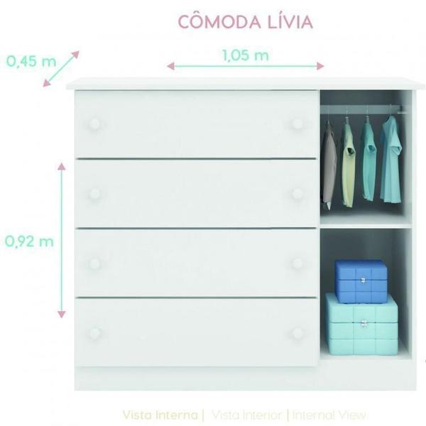 Imagem de Quarto infantil com Guarda Roupa 4 Portas 2 Gavetas e Cômoda Lívia Phoenix Baby Branco