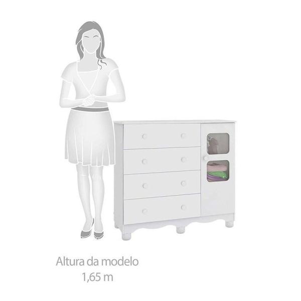 Imagem de Quarto Infantil com Guarda Roupa 4 Portas e Cômoda 1 Porta com Janela Mimo Espresso Móveis Branco Brilho