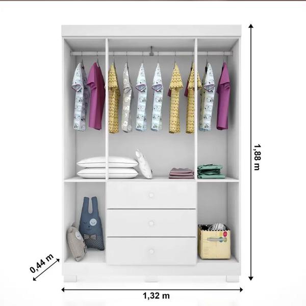 Imagem de Quarto Infantil Com Guarda Roupa Ane 4 Portas, Cômoda e Berço Kit Gêmeos Branco