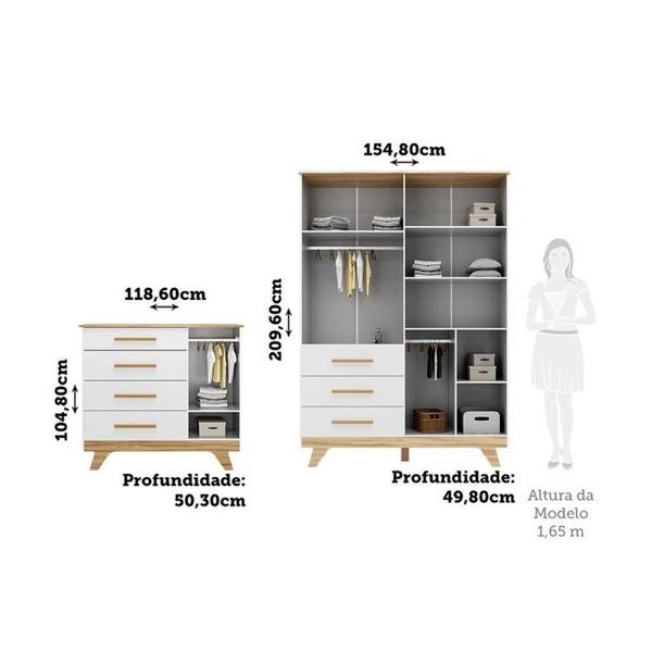 Imagem de Quarto Infantil com Guarda-roupa e Cômoda com Janelas 100% Mdf Retrô Kakau Espresso Móveis Branco Brilho/Amêndoa