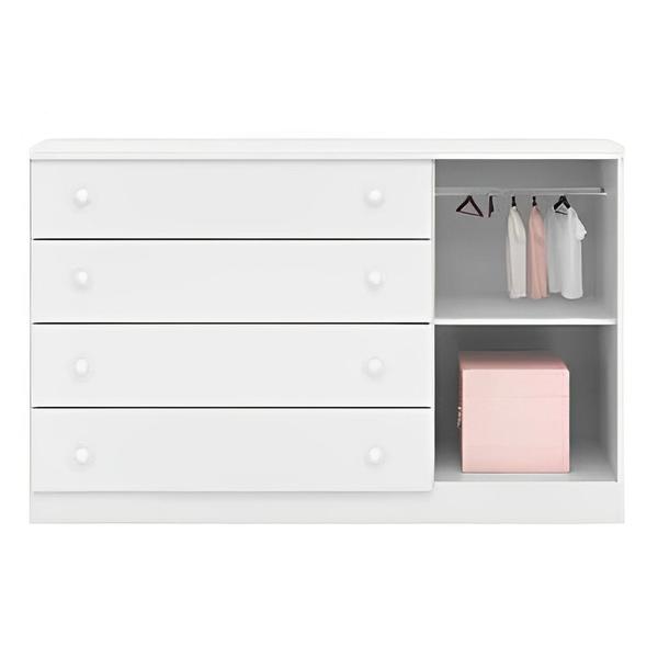 Imagem de Quarto Infantil Com Guarda Roupa Modulado E Cômoda Eloísa 04 Peças Branco - Phoenix Baby