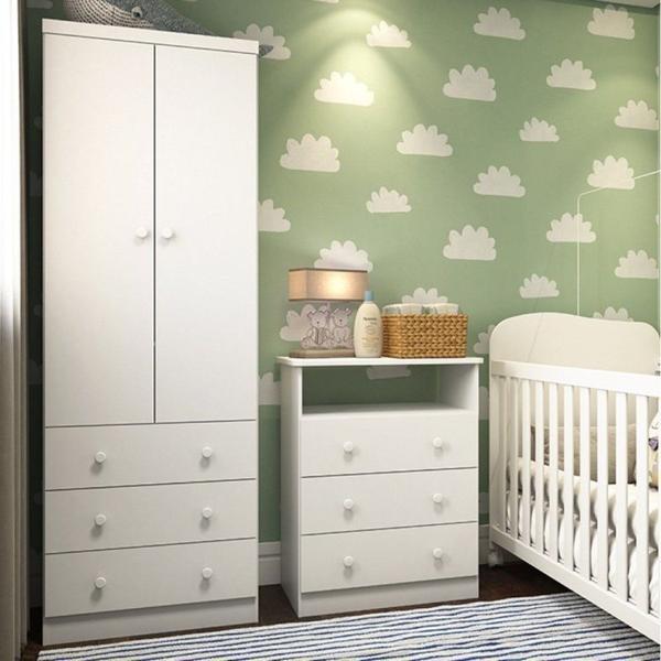 Imagem de Quarto Infantil com Guarda Roupas 2 Portas 3 Gavetas e Cômoda 3 Gavetas Teka Espresso Móveis