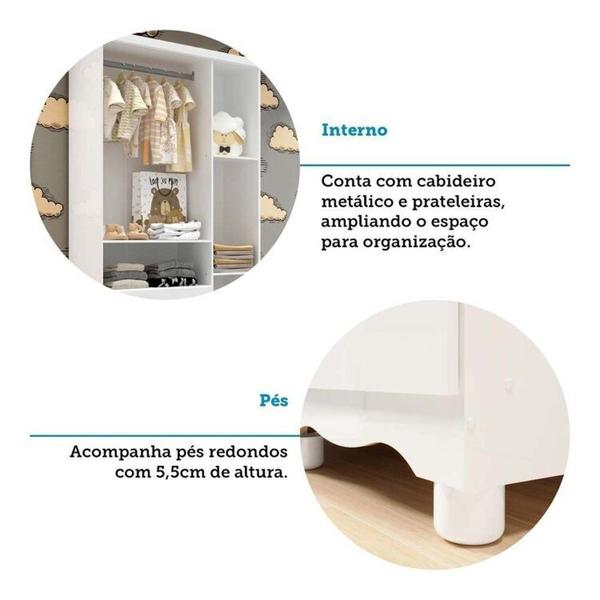 Imagem de Quarto Infantil com Guarda Roupas 3 Portas e Cômoda com Janelas 100% MDF Lana Espresso Móveis Branco Brilho