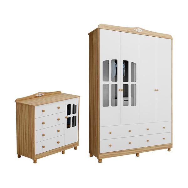 Imagem de Quarto Infantil com Guarda-roupas e Cômoda com Janelas 100% Mdf Maya Clássico Espresso Móveis