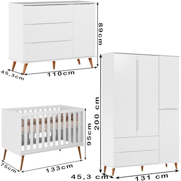 Imagem de Quarto Infantil Completo 3 Peças 990150 Branco Acetinado PLLA