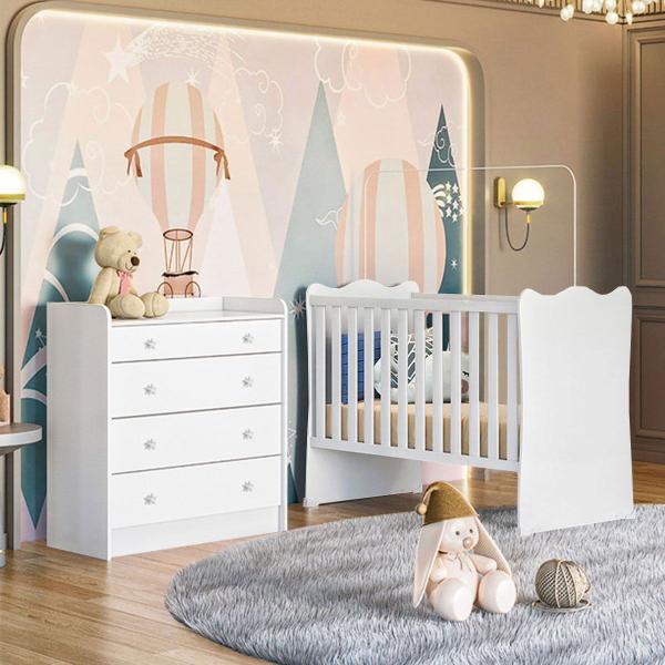 Imagem de Quarto Infantil Completo Ana 4 Gavetas Branco - Pnr Móveis