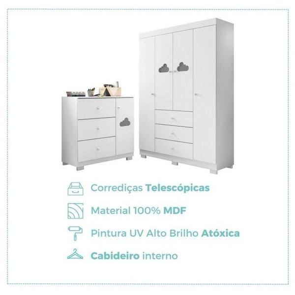 Imagem de Quarto Infantil Completo Ane com Guarda Roupa 4 Portas e Comoda 1 Porta e 3 Gavetas Branco - Phoenix Baby