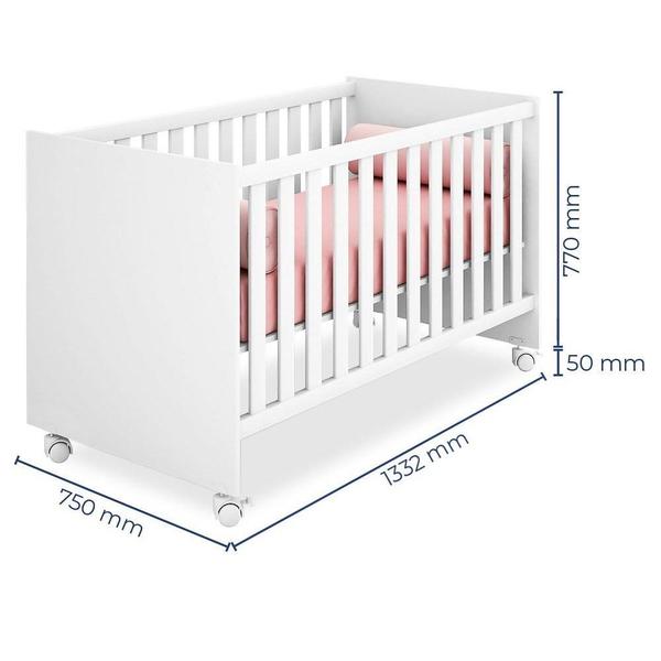 Imagem de Quarto Infantil Completo Anne com Guarda Roupa 4 Portas e Cômoda 1 Porta e 4 Gavetas e Berço Branco - Phoenix Baby