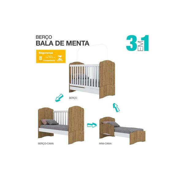 Imagem de Quarto Infantil Completo Bala de Menta 2 Peças (1 Cômoda + 1 Berço) QI95 Branco - Henn