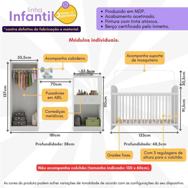 Imagem de Quarto Infantil Completo com Berço e Armários Gominha Multimóveis BB2869