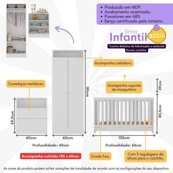 Imagem de Quarto Infantil Completo Com Colchão Incluso Encanto Multimóveis Branco