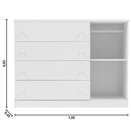 Imagem de Quarto Infantil Completo Elisa 100% MDF Guarda Roupa 4 Portas e Cômoda 4 Gavetas e 1 Porta Branco - Phoenix Baby