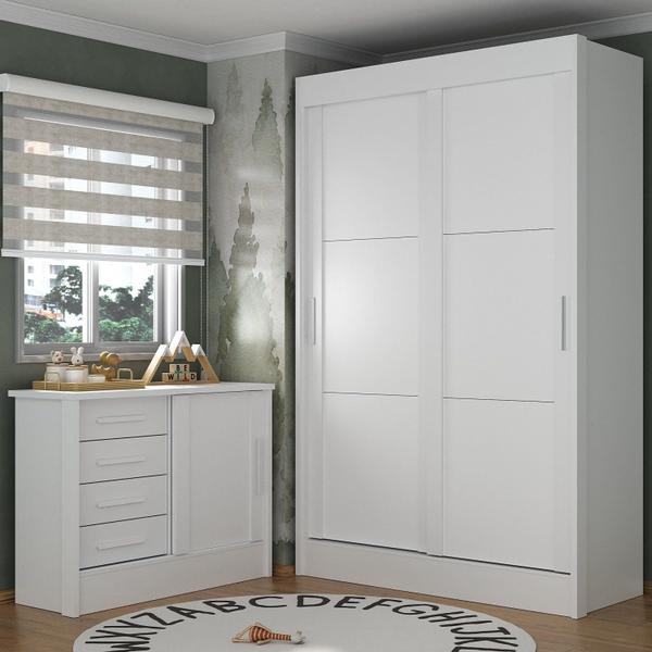 Imagem de Quarto Infantil Completo Guarda-Roupa 2 Portas 2 Gavetas Com Cômoda Maya Espresso Móveis Branco