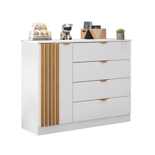 Imagem de Quarto Infantil Completo Guarda-Roupa 3 Portas 4 Gavetas com Cômoda 100% MDF Ayla Branco