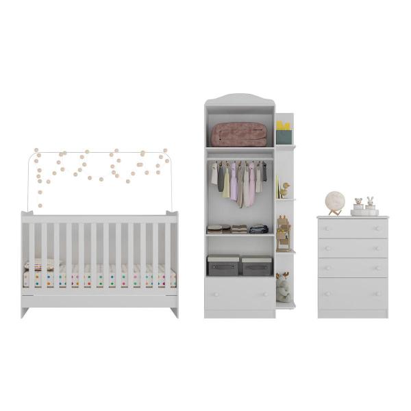 Imagem de Quarto Infantil Completo João e Maria com berço 4 em 1 + Roupeiro e cômoda Branco