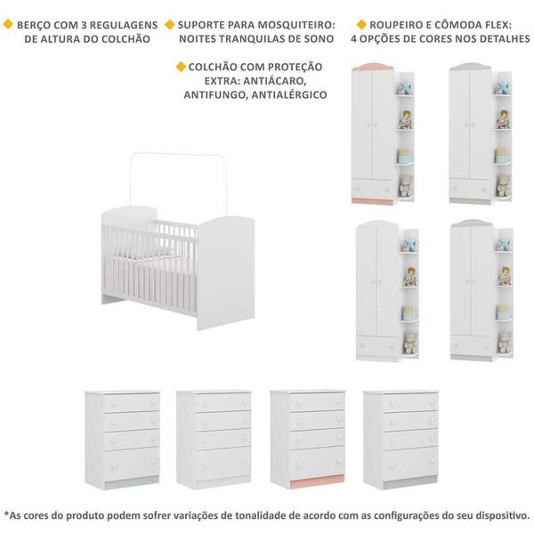 Imagem de Quarto Infantil Completo João e Maria Multimóveis com Colchão, Berço, Guarda Roupa e Cômoda Bco/Col