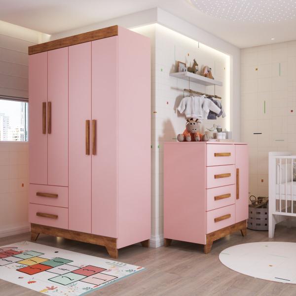 Quarto Infantil Completo Kids 5 Portas 6 Gavetas Rosa/Nature - Panorama Móveis Quarto Infantil Completo Kids 5 Portas 6 Gavetas Rosa/Nature - Panorama Móveis