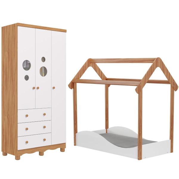 Imagem de Quarto Infantil Completo Mini Cama Montessoriana Uli Guarda Roupas 3 Portas Bolinha 100% MDF