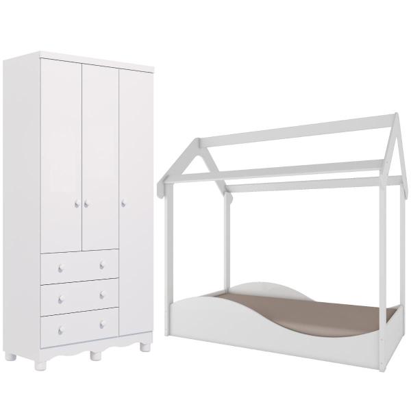 Imagem de Quarto Infantil Completo Mini Cama Montessoriana Uli Guarda Roupas 3 Portas Junior 100% MDF