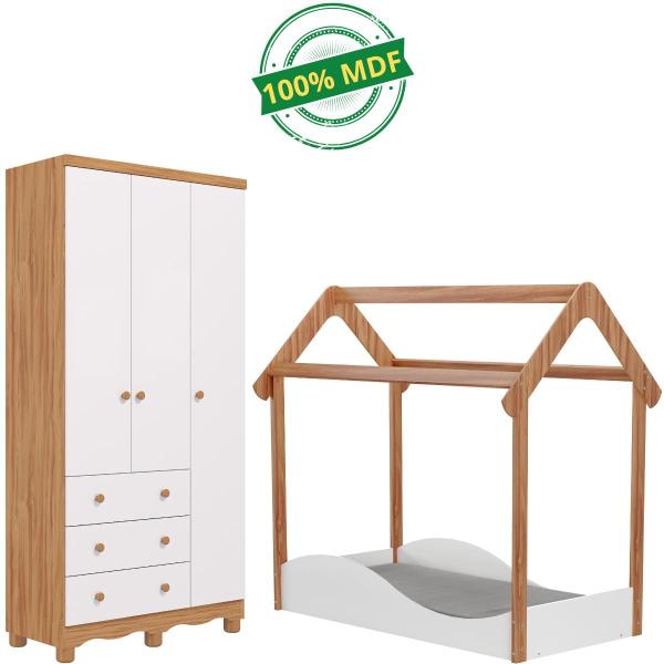 Imagem de Quarto Infantil Completo Mini Cama Montessoriana Uli Guarda Roupas 3 Portas Junior 100% MDF