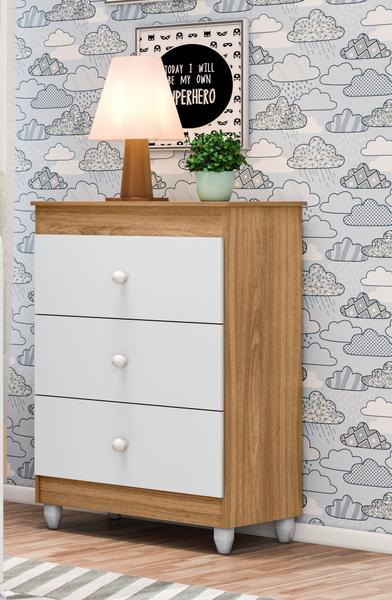 Imagem de Quarto Infantil Completo Ternura  Guarda Roupa, Berço e Cômoda Nature Branco