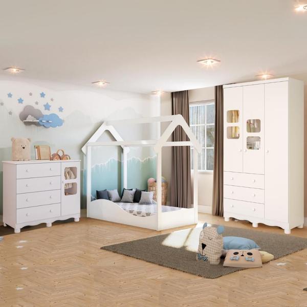 Imagem de Quarto Infantil Completo Uli Mini Cama Montessoriana Guarda Roupas 3 Portas Cômoda 1 Porta 100% MDF