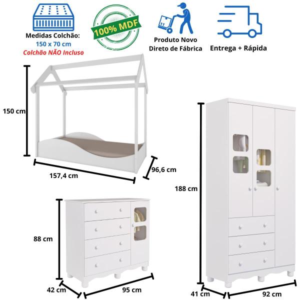 Imagem de Quarto Infantil Completo Uli Mini Cama Montessoriana Guarda Roupas 3 Portas Cômoda 1 Porta 100% MDF