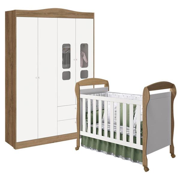 Imagem de Quarto Infantil Danny com Guarda Roupa 4 portas e Berço Branco Fosco/Mezzo Fosco - Reller Móveis