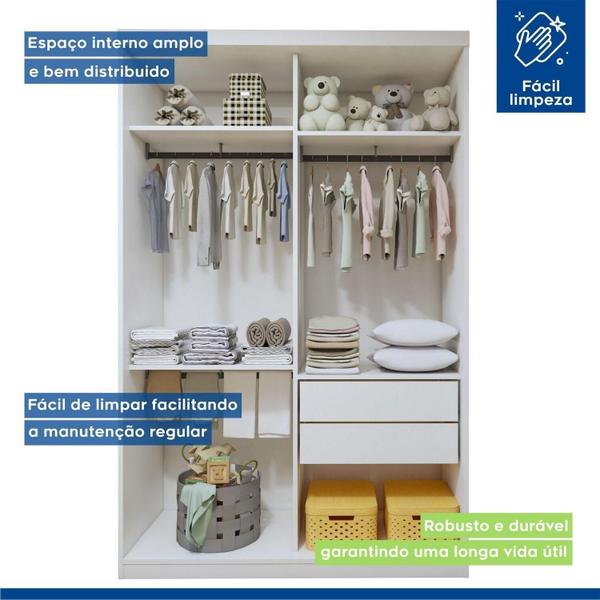 Imagem de Quarto Infantil Guarda-Roupa 2 Porta de Correr 2 Gavetas Elara com Cômoda 1 Porta 4 Gavetas Aurora Branco