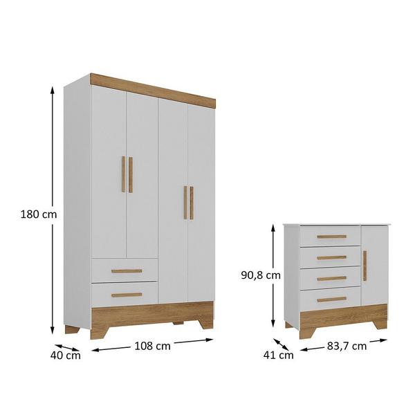 Imagem de Quarto Infantil Guarda Roupa 4 Portas e Cômoda Catavento Rodial