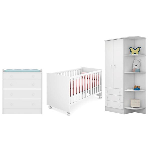 Imagem de Quarto infantil Guarda Roupa, Cômoda Trocador e Berço Mini Cama Americano Branco  FdECOR