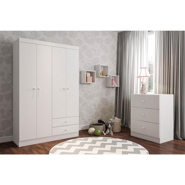 Imagem de Quarto Infantil Guarda Roupa e Cômoda Louise e Nichos Branco 1144 1133 1134 AJL Móveis