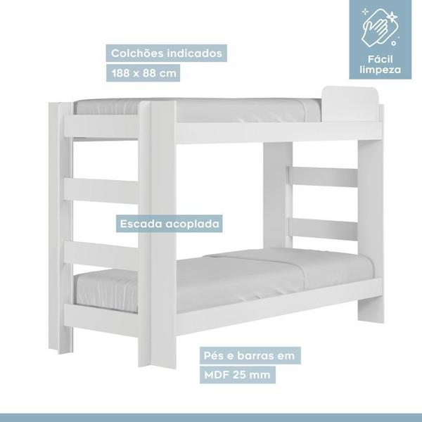 Imagem de Quarto Infantil/Juvenil com Beliche 100% MDF Flórida e Guarda Roupa 6 Portas 4 Gavetas Flórida Branco